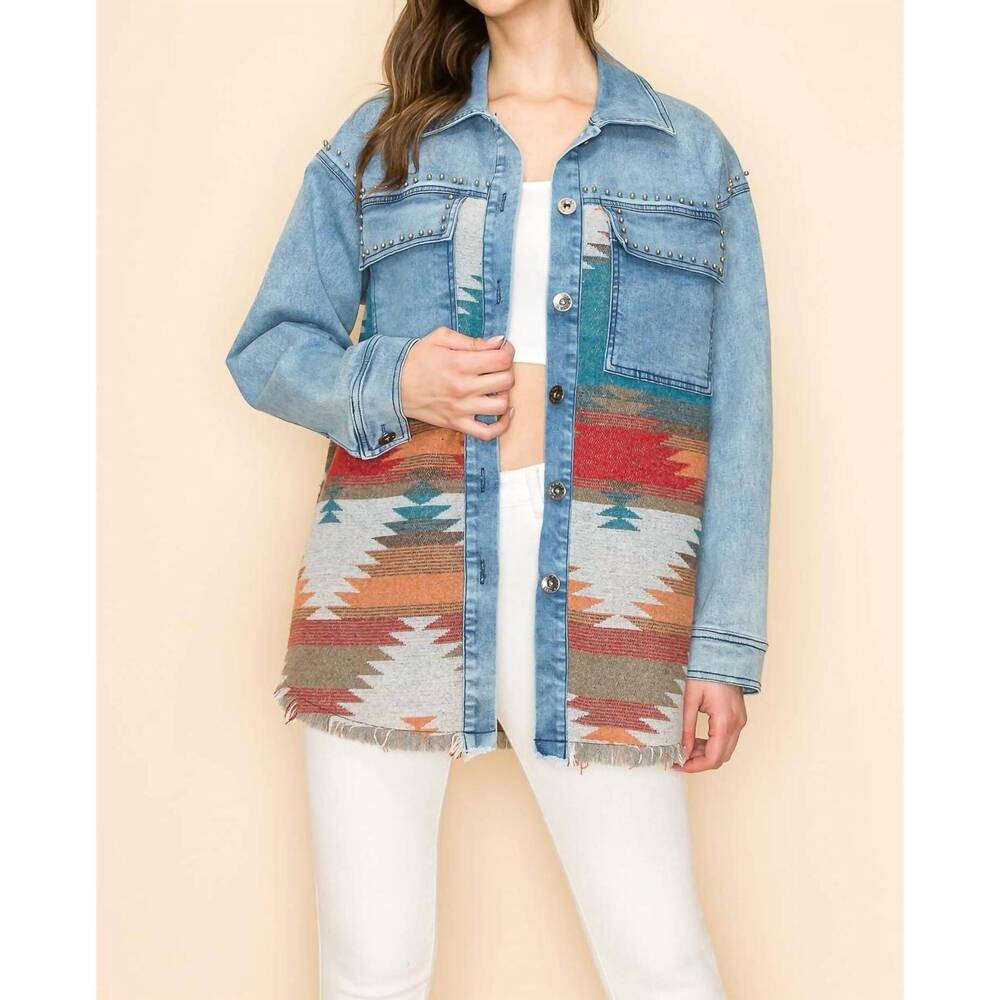 NEW WAY oversized aztec jacket with studs in denim